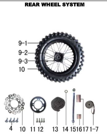 Rear Wheel - DH110 & DH125 Gas Dirt Bike